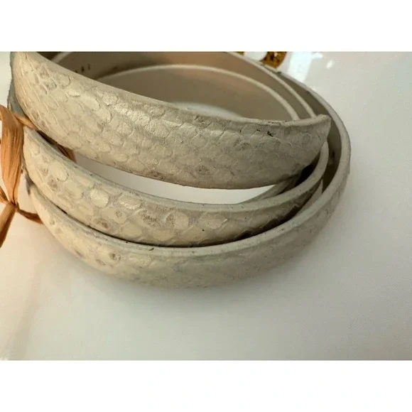 Anna Pellissari Size L Gold Tone Buckle Beige Gray Animal Print Leather Belt NWT